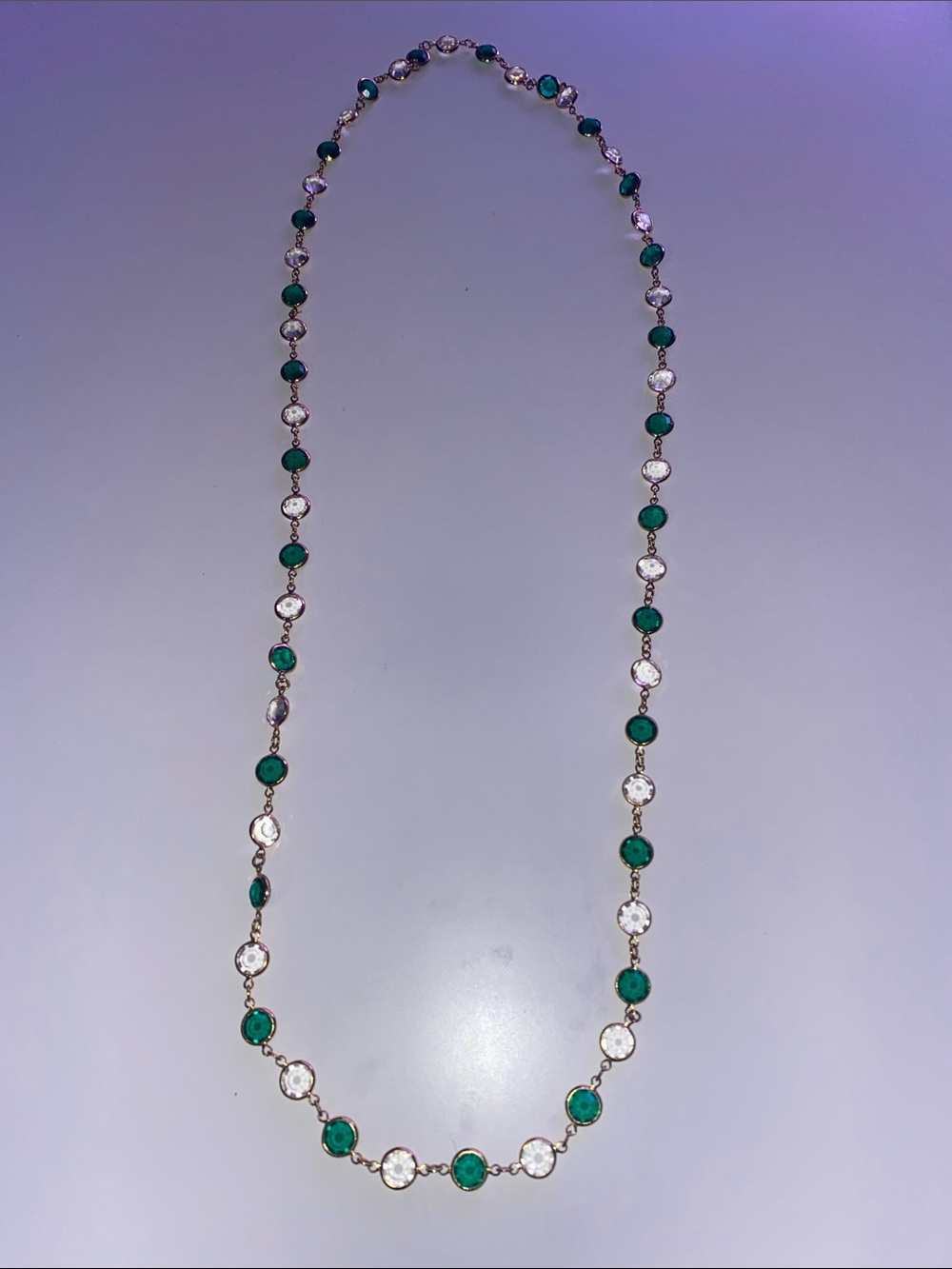 Emerald Tone Beads and Crystal Gold Tone Long Necklace